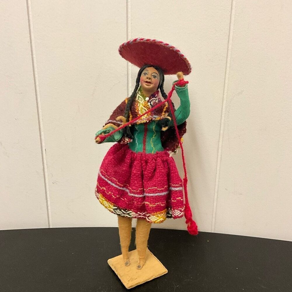 Peruvian Old Vintage Spanish Doll Made in Peru 10 Inch Folk Art